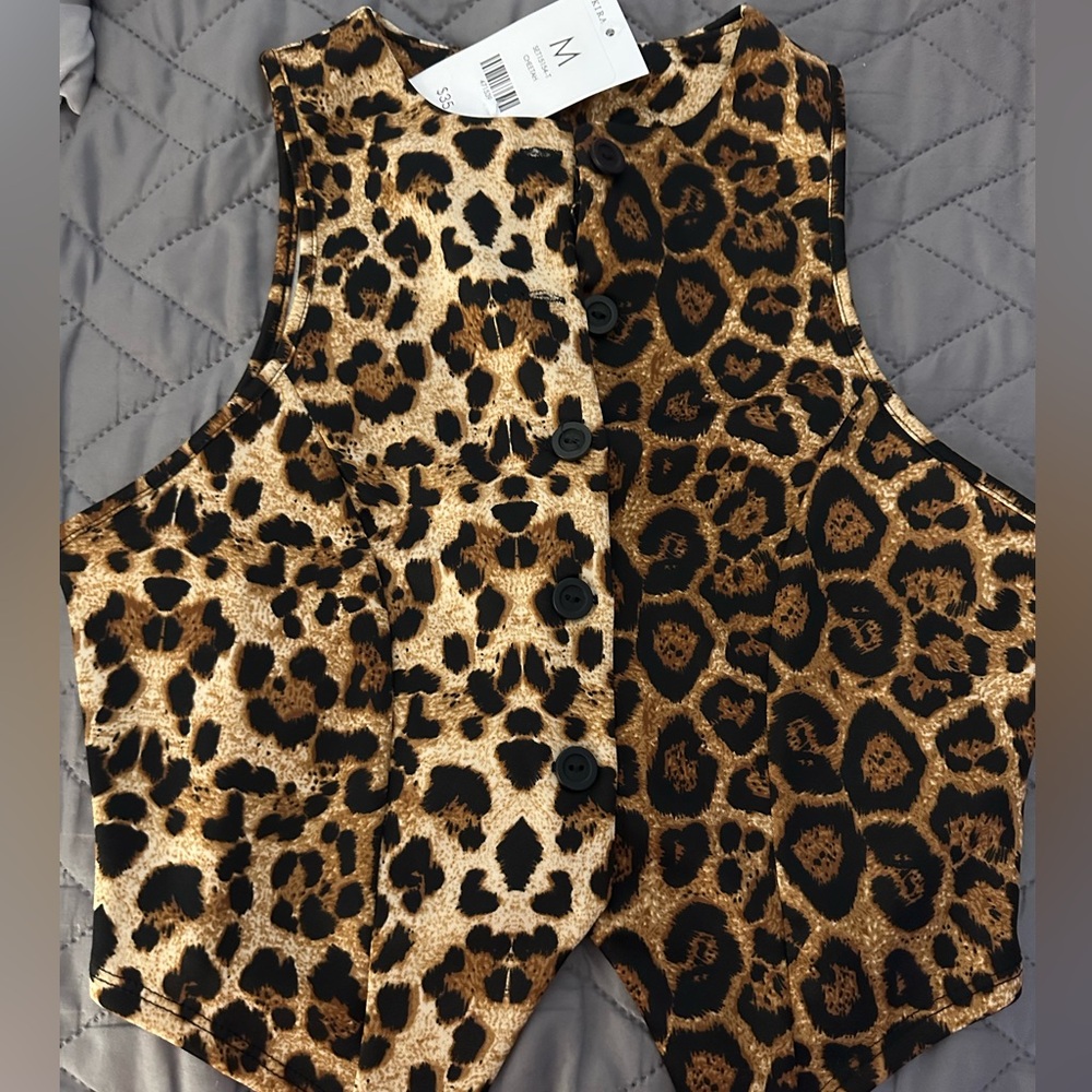Leopard Print Button-Up Vest